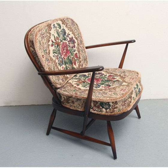 Image 1 of Vintage british armchair with floral fabric by Luigi Ercolani for Ercol, 1950s