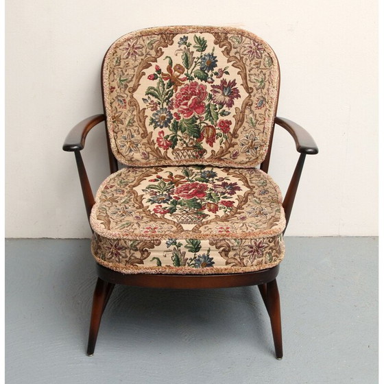 Image 1 of Vintage british armchair with floral fabric by Luigi Ercolani for Ercol, 1950s