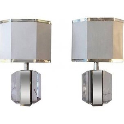 Coppia di lampade vintage in plexiglas, cromo e ottone 1970
