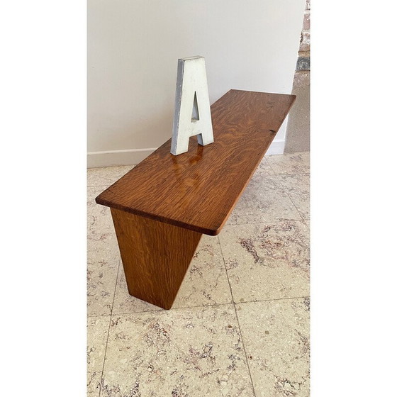 Image 1 of Vintage geometric wall shelf in solid oak