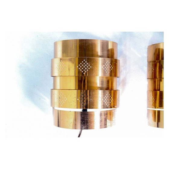 Image 1 of Pair of vintage brass wall lamp by Werner Schou for Coronell Elektro, Denmark, 1970
