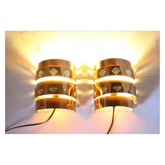 Image 1 of Pair of vintage brass wall lamp by Werner Schou for Coronell Elektro, Denmark, 1970