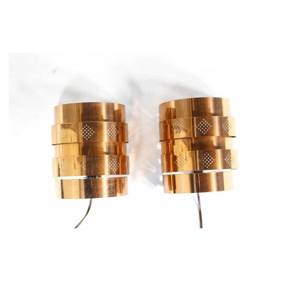 Image 1 of Pair of vintage brass wall lamp by Werner Schou for Coronell Elektro, Denmark, 1970