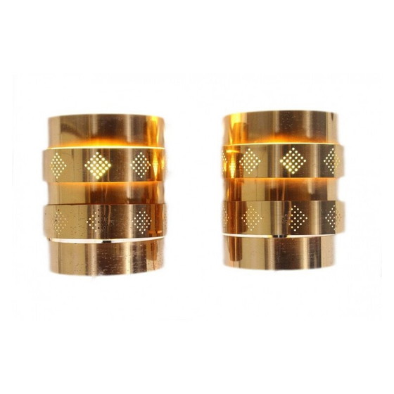 Image 1 of Pair of vintage brass wall lamp by Werner Schou for Coronell Elektro, Denmark, 1970