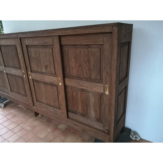 Image 1 of Fir wood highboard with 4 sliding doors, 1950