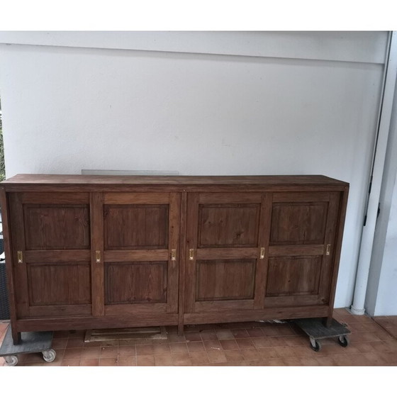 Image 1 of Fir wood highboard with 4 sliding doors, 1950