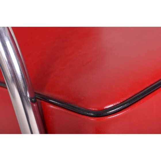 Image 1 of Vintage red leather armchair and footrest by Mucke Melder, 1930s