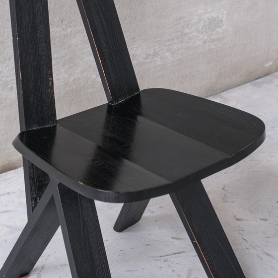 Image 1 of Set di 6 sedie da pranzo nere vintage francesi di Pierre Chapo, anni '70