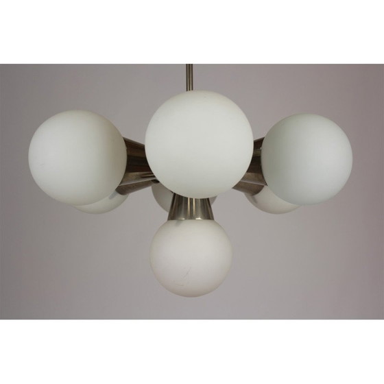 Image 1 of Vintage metal and glass chandelier Sputnik by Kamenický Šenov, Czechoslovakia 1970s