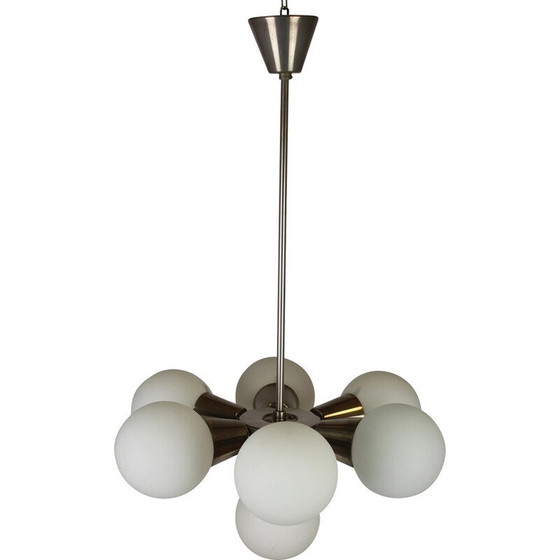 Image 1 of Vintage metal and glass chandelier Sputnik by Kamenický Šenov, Czechoslovakia 1970s