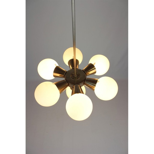 Vintage metal and glass chandelier Sputnik by Kamenický Šenov, Czechoslovakia 1970s