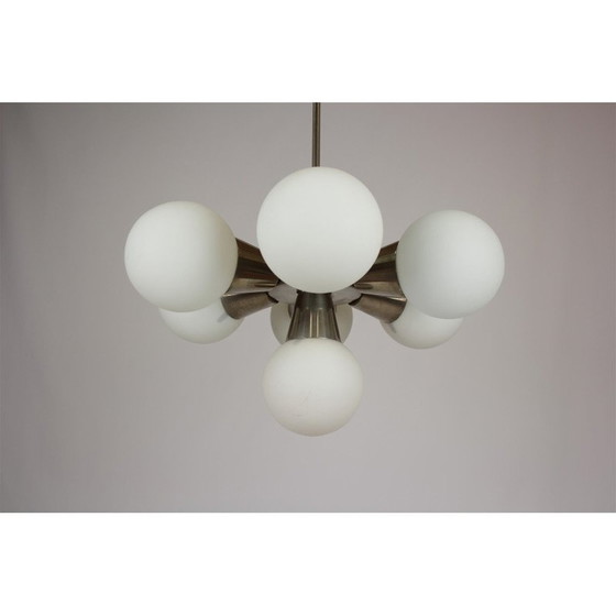 Image 1 of Vintage metal and glass chandelier Sputnik by Kamenický Šenov, Czechoslovakia 1970s