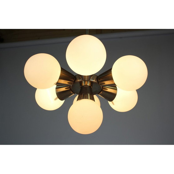Image 1 of Vintage metal and glass chandelier Sputnik by Kamenický Šenov, Czechoslovakia 1970s