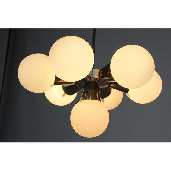 Image 1 of Vintage metal and glass chandelier Sputnik by Kamenický Šenov, Czechoslovakia 1970s