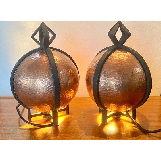 Image 1 of Pair of vintage Art Deco brassware lamps