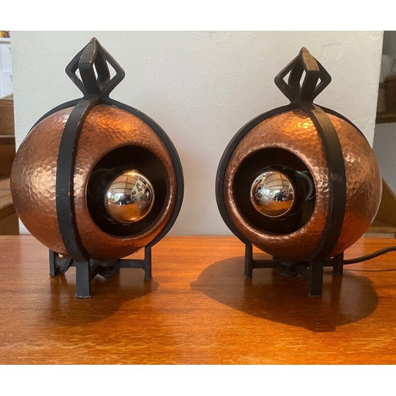 Image 1 of Pair of vintage Art Deco brassware lamps