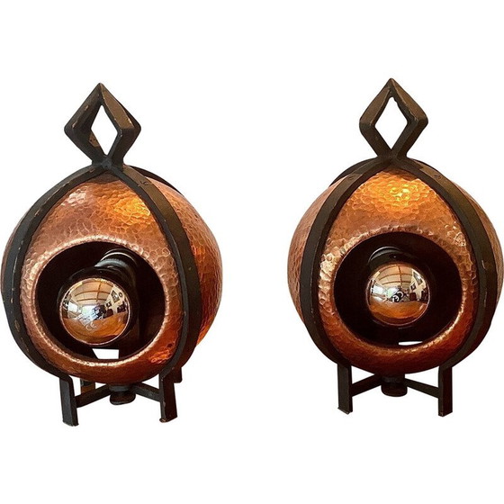 Image 1 of Pair of vintage Art Deco brassware lamps