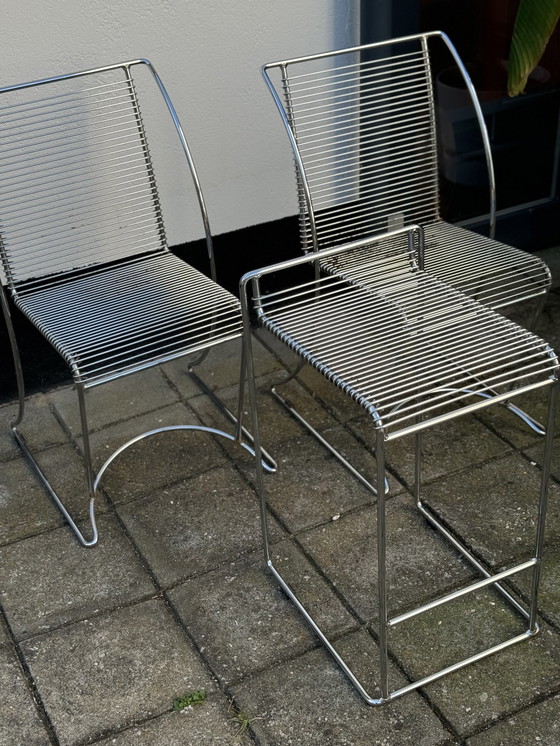 Image 1 of 3x MCM Crome Chairs and Stool