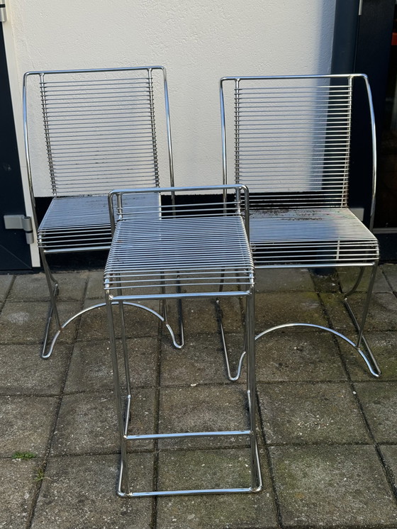 Image 1 of 3x MCM Crome Chairs and Stool