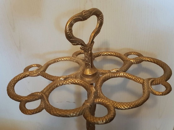 Image 1 of Brass Umbrella Stand With Snake Decor