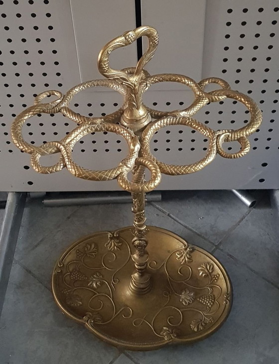 Image 1 of Brass Umbrella Stand With Snake Decor