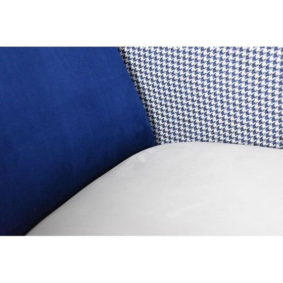 Image 1 of Vintage armchair with pied de poule fabric in beige-blue velvet 1960s