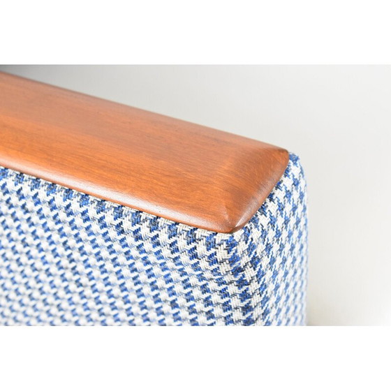 Image 1 of Vintage armchair with pied de poule fabric in beige-blue velvet 1960s