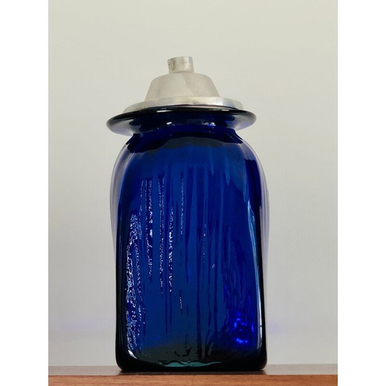 Image 1 of Set of 3 cobalt blue blown glass apothecary jars with lids, Italy