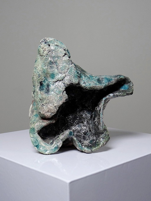Brutalist, Sculptural, Vintage Enameled Raku Pocket Scoop