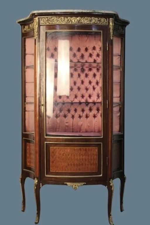 Marquetry Inlaid Vitrine Display Cabinet