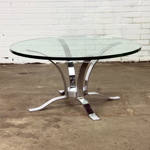 Glass Mid - Century Coffee Table With Chrome Frame