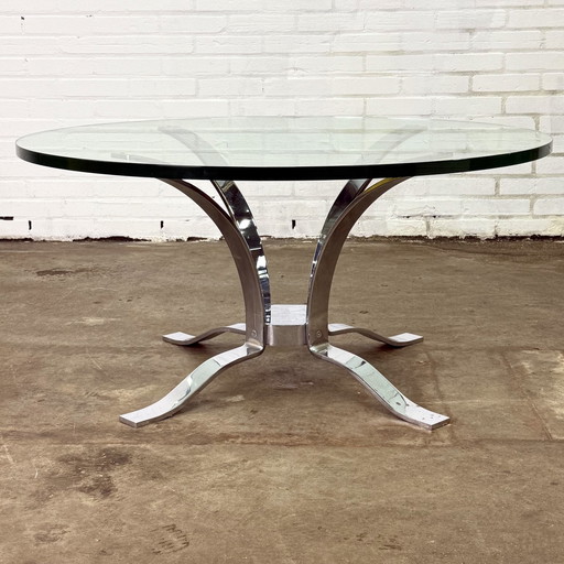 Glass Mid - Century Coffee Table With Chrome Frame