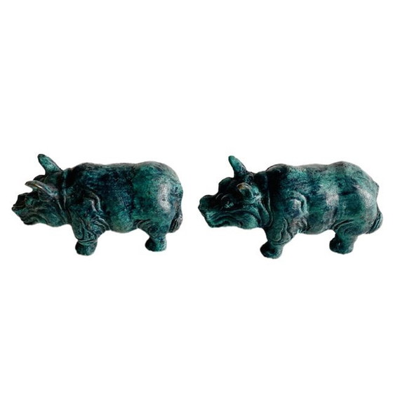 Image 1 of Vintage bronze hippopotamus set figurines bronze