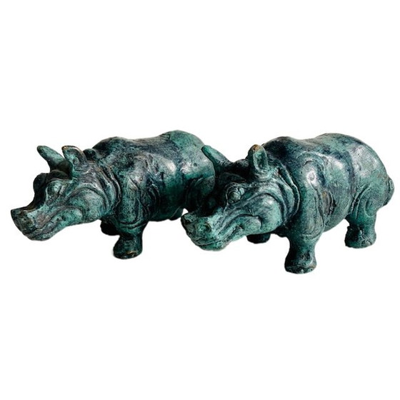 Image 1 of Vintage bronze hippopotamus set figurines bronze