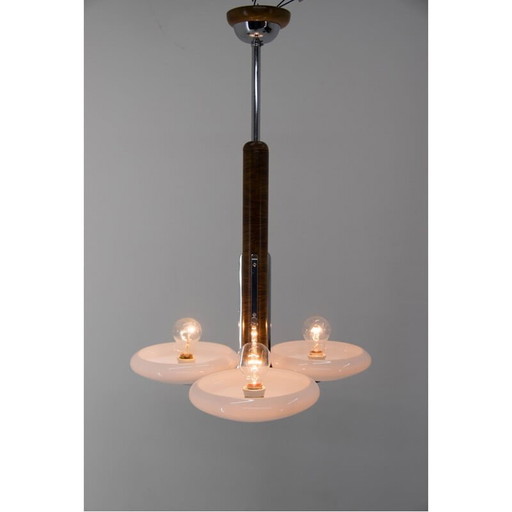 Vintage art deco white opal glass chandelier by Jindrich Halabala for Up Zavody, 1930