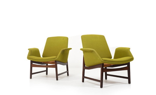 Rare Pair of Danish Easychairs, Mod. 451 by Illum Wikkelsø 1960s.