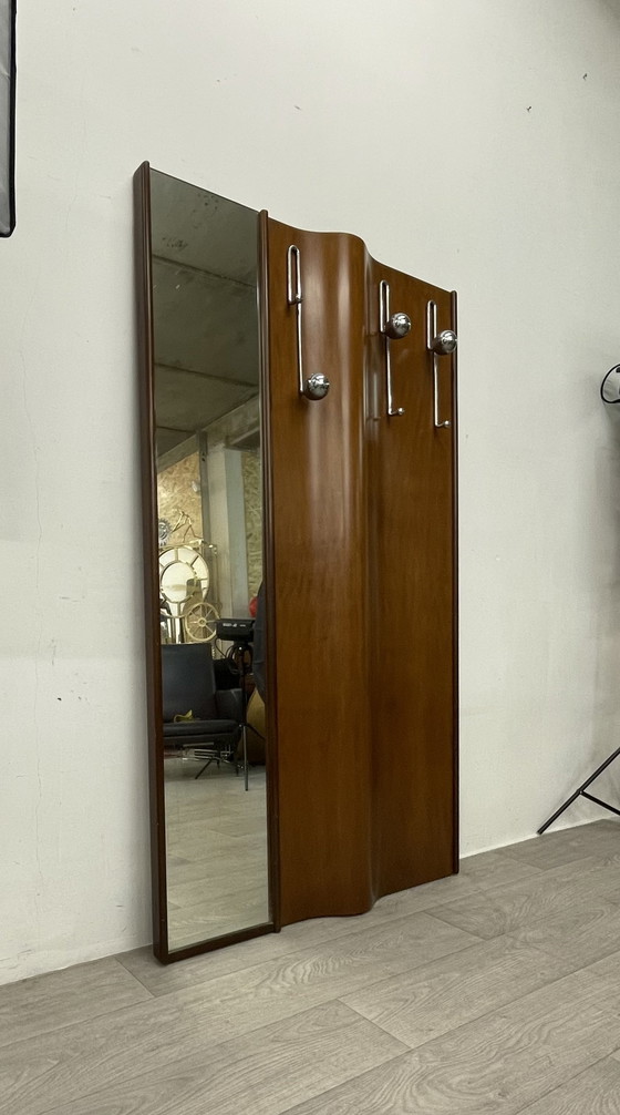 Image 1 of Wood coat rack with mirror, 1960s