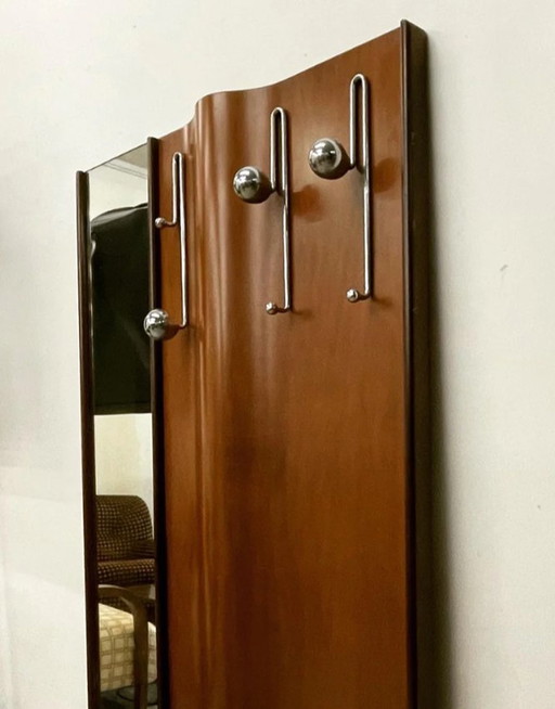 Wood coat rack with mirror, 1960s