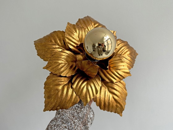 Image 1 of 1X Brass Flower Wall Lamp / Ceiling Light - Hollywood Regency