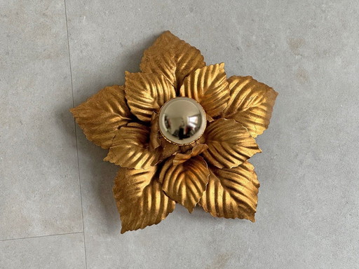 1X Brass Flower Wall Lamp / Ceiling Light - Hollywood Regency