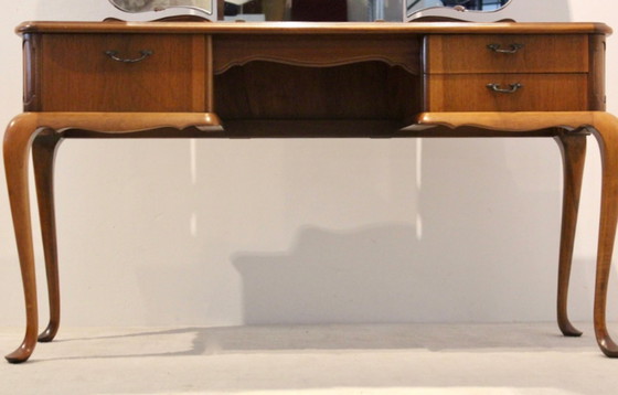 Image 1 of Dutch Mahogany Vanity Dresser with Tri-Fold Mirror