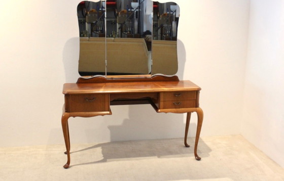 Image 1 of Dutch Mahogany Vanity Dresser with Tri-Fold Mirror