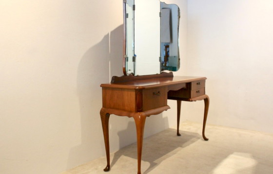 Image 1 of Dutch Mahogany Vanity Dresser with Tri-Fold Mirror