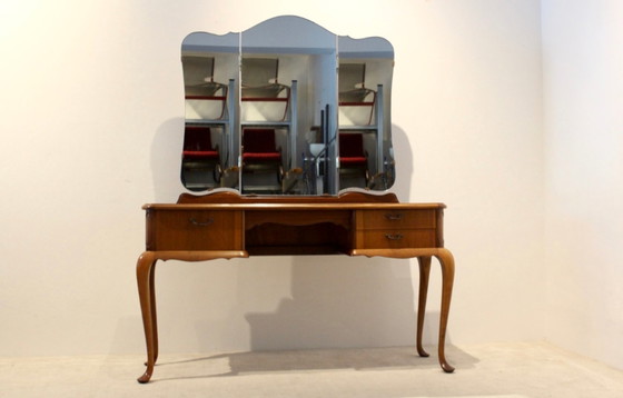 Image 1 of Dutch Mahogany Vanity Dresser with Tri-Fold Mirror