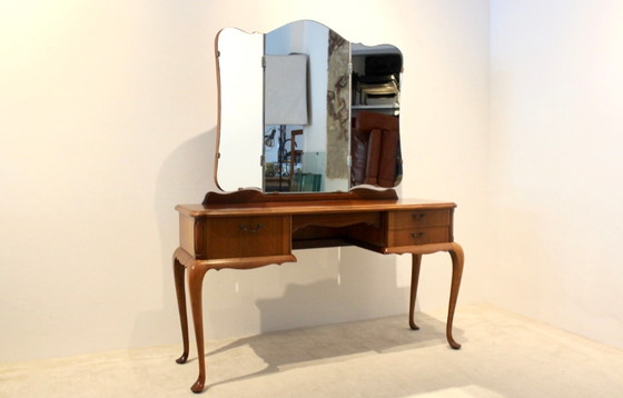 Image 1 of Dutch Mahogany Vanity Dresser with Tri-Fold Mirror