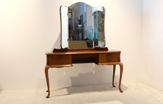 Image 1 of Dutch Mahogany Vanity Dresser with Tri-Fold Mirror