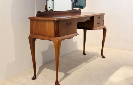 Image 1 of Dutch Mahogany Vanity Dresser with Tri-Fold Mirror