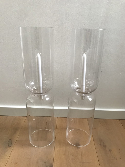 2 X Iittala - Lantern Candlestick 60 Cm + Apparatus + Glass