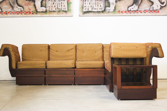 Image 1 of 1970S Modular Beechwood Sofa By Frigerio – Original Fabric Upholstery, Set Of 6