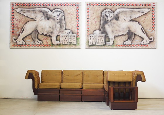 Image 1 of 1970S Modular Beechwood Sofa By Frigerio – Original Fabric Upholstery, Set Of 6